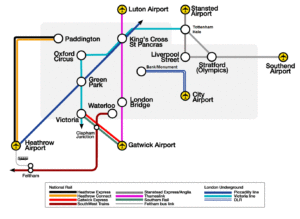Londra: mappa dei collegamenti con gli aeroporti